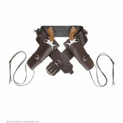Western Dubbel Holster Met Riem Lederlook , Bruin