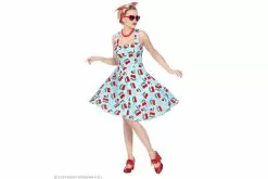 50's Jurkje Met Petticoat Kersen Blauw