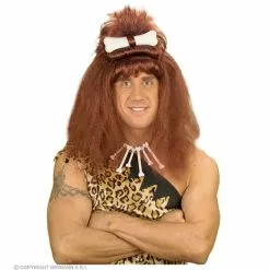 Pruik, Caveman / Cavewoman Met Bot (in Plastic Doos) -Cosplay Winkel C6353 b