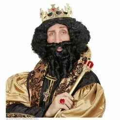 Pruik, Karakter Met Lokken En Baard, Zwart -Cosplay Winkel N6555 b