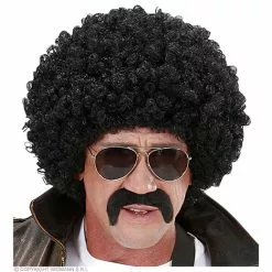 Pruik, Undercover Agent Zwarte Krul Met Snor En Bril