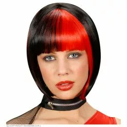 Pruik, Zoey Zwart Met Rode Highlights