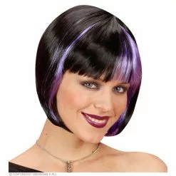 Pruik, Zoey Zwart Met Paarse Highlights